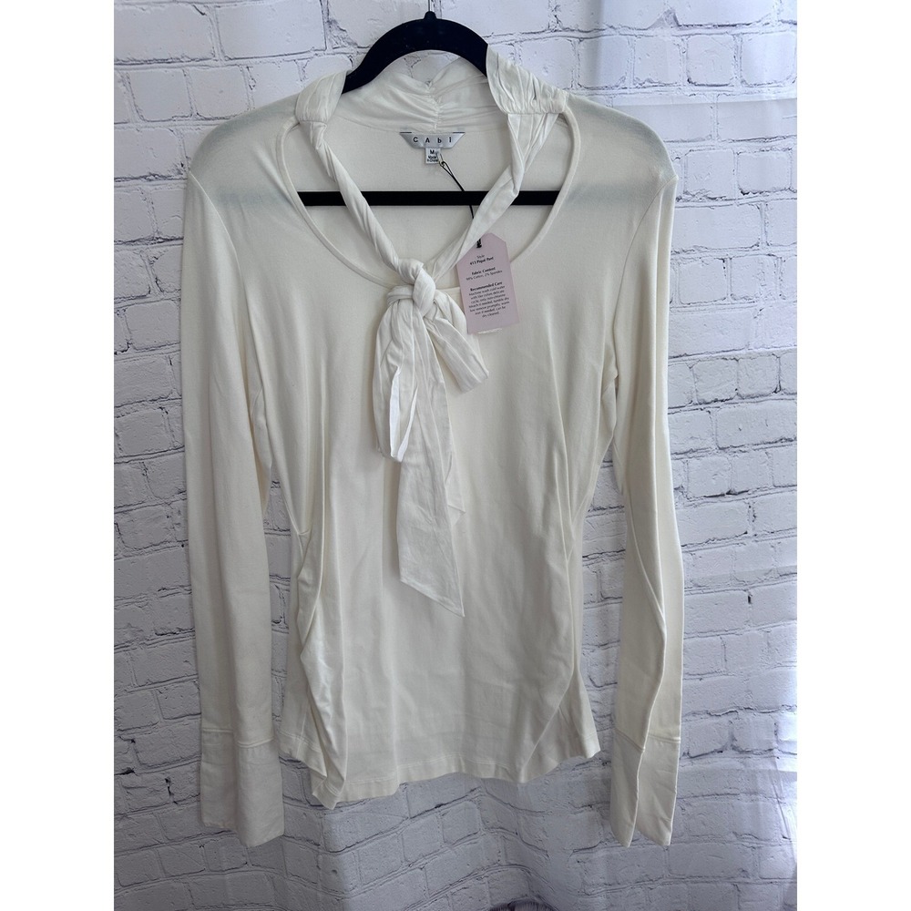 Cabi Ivory TAKE A BOW Tie-Neck Long Sleeve Top Elegant Blouse Size M